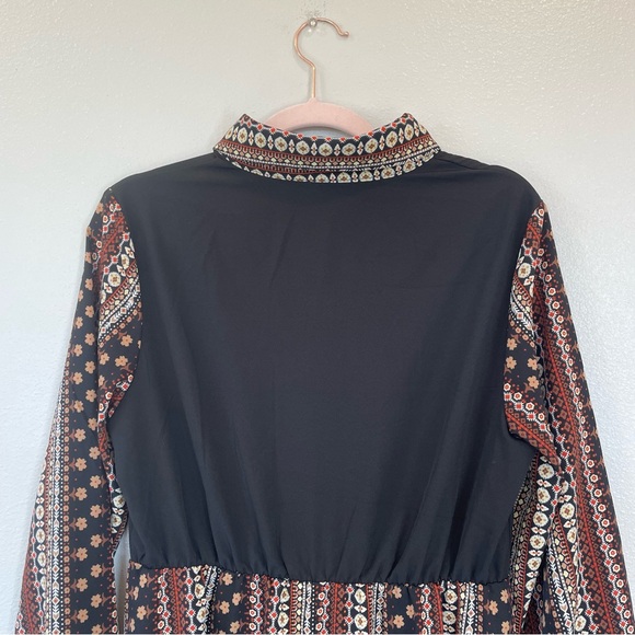 Shein Boho Peasant Dress Collared Long Sleeve Button Front Women's Large - Picture 8 of 12